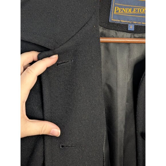 Pendleton Womens Wool Overcoat Size 12 Black Long Button-Up Winter lined - Picture 8 of 16